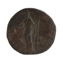 Sestertius of Commodus (161–192; Roman emperor 177–192). Obverse: Head of Commodus in a laurel