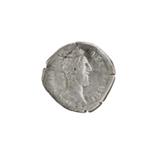 Denarius of Commodus (161–192; Roman emperor 177–192). Obverse: Head of Commodus in a laurel wreath