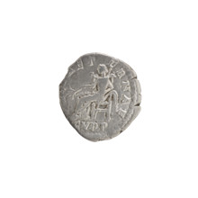 Denarius of Commodus (reigned 177–192). Obverse: head of Commodus in a laurel wreath to the right,