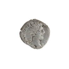 Denarius of Commodus (161–192; Roman emperor 177–192). Obverse: Head of Commodus in a laurel wreath