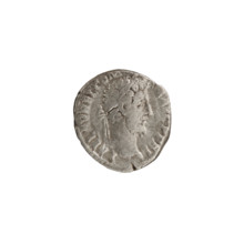 Denarius of Commodus (reign 177–192). Obverse: Head of Commodus with a laurel wreath facing right,