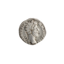 Denarius of Commodus (reigned 177–192). Obverse: Head of Commodus in a laurel wreath facing right,