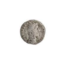 Denarius of Commodus (161–192 CE). Obverse: Head of Commodus in laurel wreath facing right,