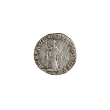 Denarius of Commodus (reigned 177–192). Obverse: Head of Commodus in laurel wreath facing right,