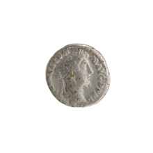 Denarius of Commodus (161–192; Roman emperor 177–192). Obverse: Head of Commodus in a laurel wreath