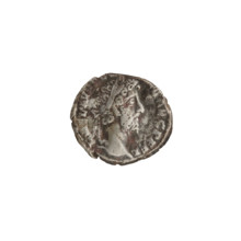 Denarius of Commodus (161–192; Roman emperor 177–192). Obverse: Head of Commodus in a laurel wreath