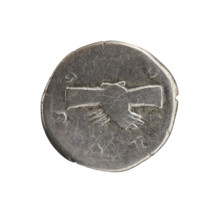 Denarius of Crispina and Commodus (Roman Empire, 178–183). Obverse: Bust of Crispina in drapery