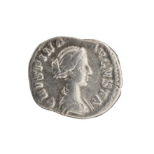 Denarius depicting Crispina (164–192?; Roman empress 178–192) and Commodus (161–192; Roman emperor