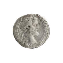Denarius of Septimius Severus (146–211; Roman emperor 193–211). Obverse: Head of Septimius Severus