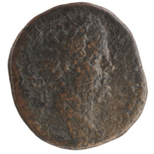 Sestertius; obverse: head of Septimius Severus with laurel wreath facing right; reverse:
