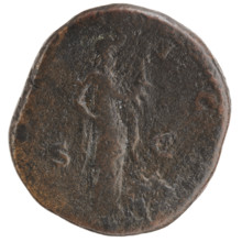 Sestertius; obverse: Head of Septimius Severus (Roman emperor, 146–211) with laurel wreath facing