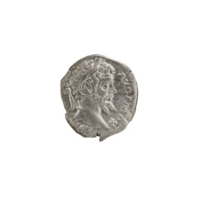 Denarius; Obverse: Head of Septimius Severus with laurel wreath facing right, pearl rim,