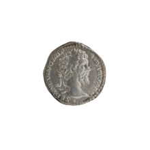 Denarius; obverse: head of Septimius Severus in a laurel wreath facing right, pearl rim,