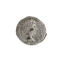 Denarius; obverse: Head of Septimius Severus in a laurel wreath facing right, inscribed SEVERVSAVG