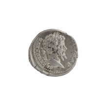 Denarius, head of Septimius Severus with laurel wreath facing right (Obv. inscription: SEVERVSAVG),