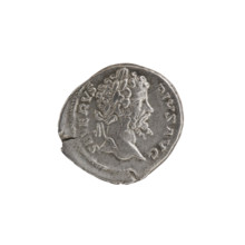 Denarius, trophies, Septimius Severus (Roman emperor; 146–211) — iconography: prisoners. Obverse:
