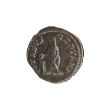 Denarius; obverse: head of Septimius Severus with laurel wreath facing right, pearl rim,