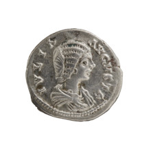 Denarius of Julia Domna (ca. 160–217), Roman empress (193–211). Obverse: IVLIA AVGVSTA — bust of