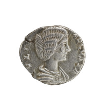 Denarius of Julia Domna (ca. 160–217), Roman empress (193–211). Obverse: VLIA AVGVSTA — bust of