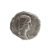Denarius of Julia Domna (ca. 160–217), Roman empress (193–211). Obverse: IVLIA AVGVSTA — bust of