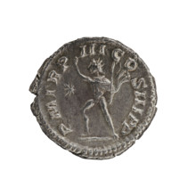 Denarius, Elagabalus (204–222; Roman emperor 218–222). Obverse: Bust of Elagabalus with laurel