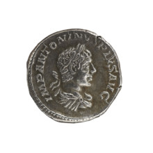 Denarius, Elagabalus (reigned 218–222). Obverse: Bust of Elagabalus with laurel wreath and