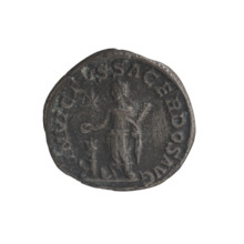 Denarius of Elagabalus (reigned 218–222 CE), Roman Empire, c. 220–222. Obverse: Bust of Elagabalus
