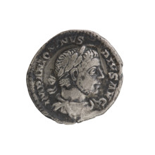 Denarius of Elagabalus (reigned 218–222 CE), Roman Empire, c. 220–222. Obverse: Bust of Elagabalus