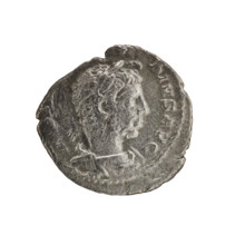 Denarius of Elagabalus (reign 218–222). Obverse: IMP A, PIVS AVG — Bust of Elagabalus with laurel