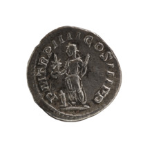 Denarius of Elagabalus (reigned 218–222). Obverse: Bust of Elagabalus with laurel wreath and