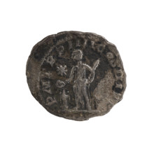 Denarius of Elagabalus (reigned 218–222 CE), Roman Empire, 221 CE. Obverse: Bust of Elagabalus with