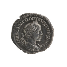 Denarius, Elagabalus (reigned 218–222 CE). Obverse: IMP ANTONINVS PIVS AVG — Bust of Elagabalus