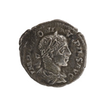 Denarius, Elagabalus (reigned 218–222). Obverse: IMP ANTONINVS PIVS AVG — Bust of Elagabalus with