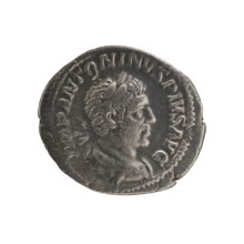 Denarius, Elagabalus (reigned 218–222 CE). Obverse: Bust of Elagabalus with laurel wreath and