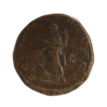 Sestertius of Elagabalus (reigned 218–222). Obverse: IMP CAES M AVR ANTONINVS — Bust of Elagabalus