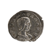 Denarius of Elagabalus (reigned 218–222 AD). Obverse: Draped bust of Julia Maesa facing right,