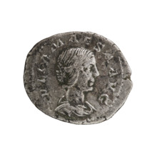 Denarius, Elagabalus (reign 218–222). Obverse: IVLIAMAESAAVG — Draped bust of Julia Maesa facing