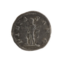Denarius of Elagabalus (reign 218–222). Obverse: IVLIAMAESAAVG — draped bust of Julia Maesa facing