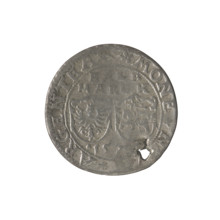 Livonian half-mark (half-fine), ca. 1573. Obverse: inscription 'HALB/MARCK' above two heraldic