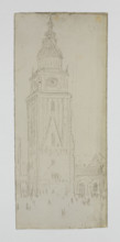 Town hall tower in Krakow with neo-Gothic guardhouse; Jablczynski, Feliks (1865–1928), graphic