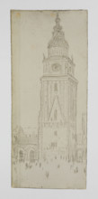 Town hall tower in Krakow with neo-Gothic guardhouse, Feliks Jablczynski (1865–1928), graphic