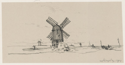 Windmill II, Leon Wyczólkowski (1852–1936), graphic print, 1911. Autolitographs and Autoengravings;