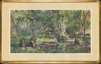 Forest interior with roe deer, Julian Falat (1853–1929), painter; roe deer; forest landscapes;
