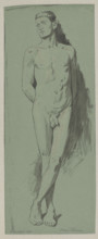 Male nude by Hans Thoma (1839–1924), figure study of a male nude, drawing, 1890, Germany. Height 47
