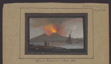 The eruption of Vesuvius in 1819; Camillo de Vito (fl. 1794–1845), draughtsman; subject: Vesuvius
