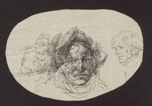 Sketches of male heads; Andrieux, Clément-Auguste (1829–1881), draughtsman; men, heads; French