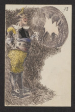 Clown with a Hoop, illustrator, clowns, French drawings, theater costumes, actors, clowns, ca.
