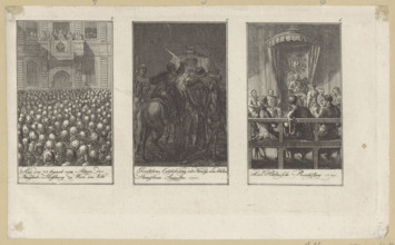 Three illustrations for contemporary history: Pope Pius VI blesses the people from the balcony of