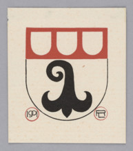 Heraldic bookplate by Lorenz Max Rheude (1863–1939), graphic artist; heraldry and coats of arms;
