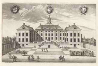 View of the renovated castle Örbyhus, Öörby, Suecia Antiqua et Hodierna, print, album page,
